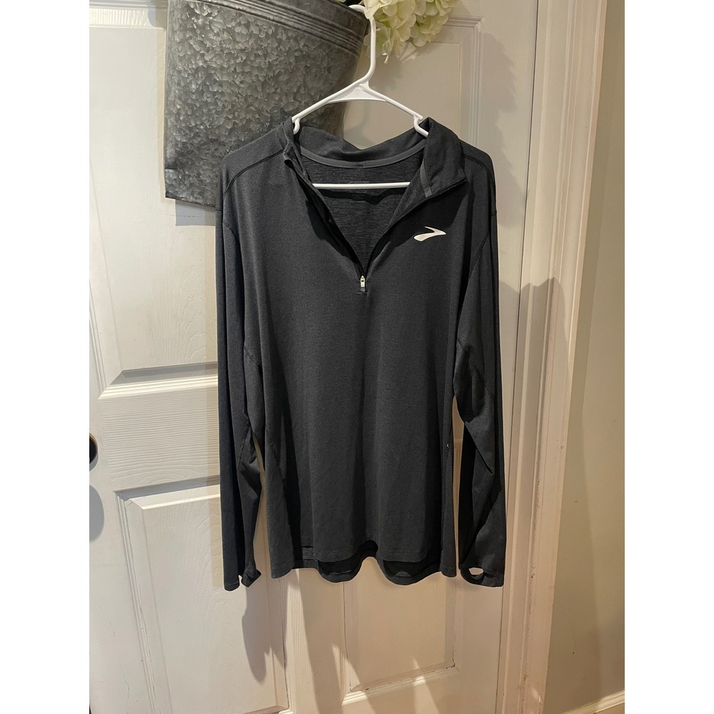 Brooks Dash 1/2 Zip Mens XL Charcoal Gray Heather Running Pullover Thumbholes